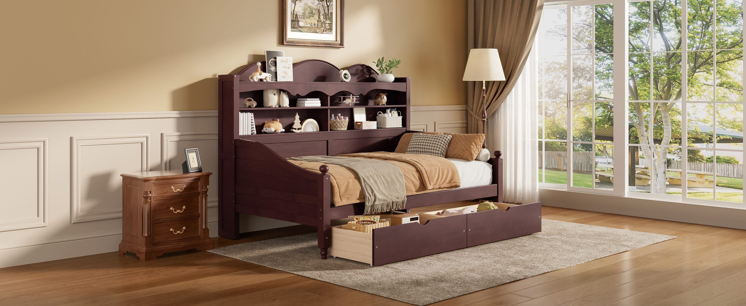 Wooden Twin Daybed With Storage Drawers and Storage Headboard Shelving 20 Wooden Twin Daybed With Storage Drawers and Storage Headboard Shelving