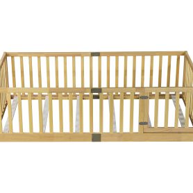 Twin Size Floor Bed with High Fence Railings