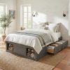 Queen Size Platform Bed Frame with 4 Storage Drawers and Footboard Storage Cubby