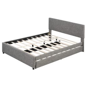 Queen Size Upholstered Platform Bed with Brick Pattern Headboard and Twin XL Size Trundle 37 Queen Size Upholstered Platform Bed with Brick Pattern Headboard and Twin XL Size Trundle