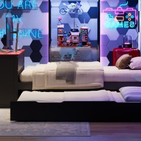 Twin Size Wood Daybed with Twin Size Trundle, Desk, LED light and USB