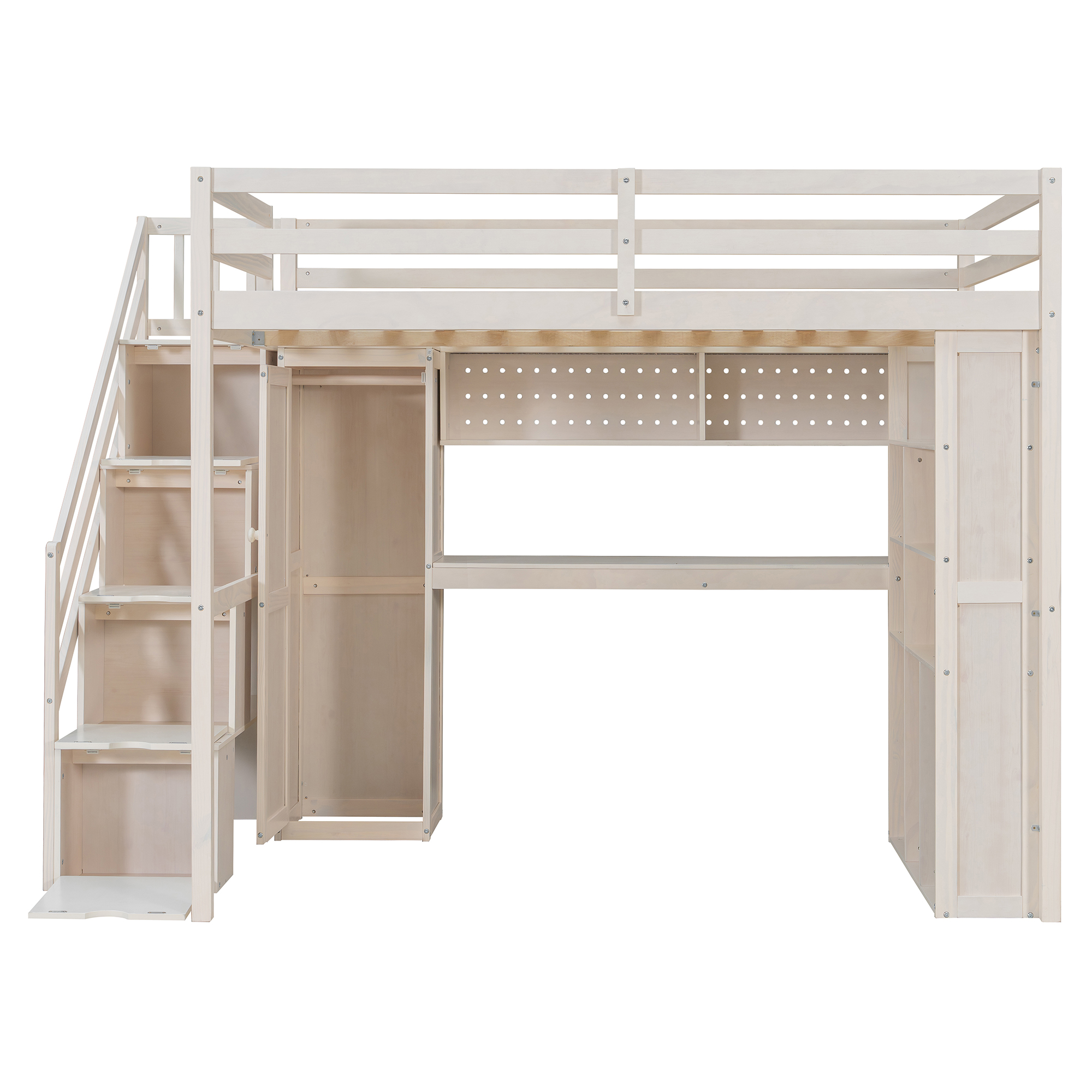 Full Loft Bed Frame with Built-In Wardrobe, Study Desk, Storage Shelves & Lights 19 Full Loft Bed Frame with Built-In Wardrobe, Study Desk, Storage Shelves & Lights