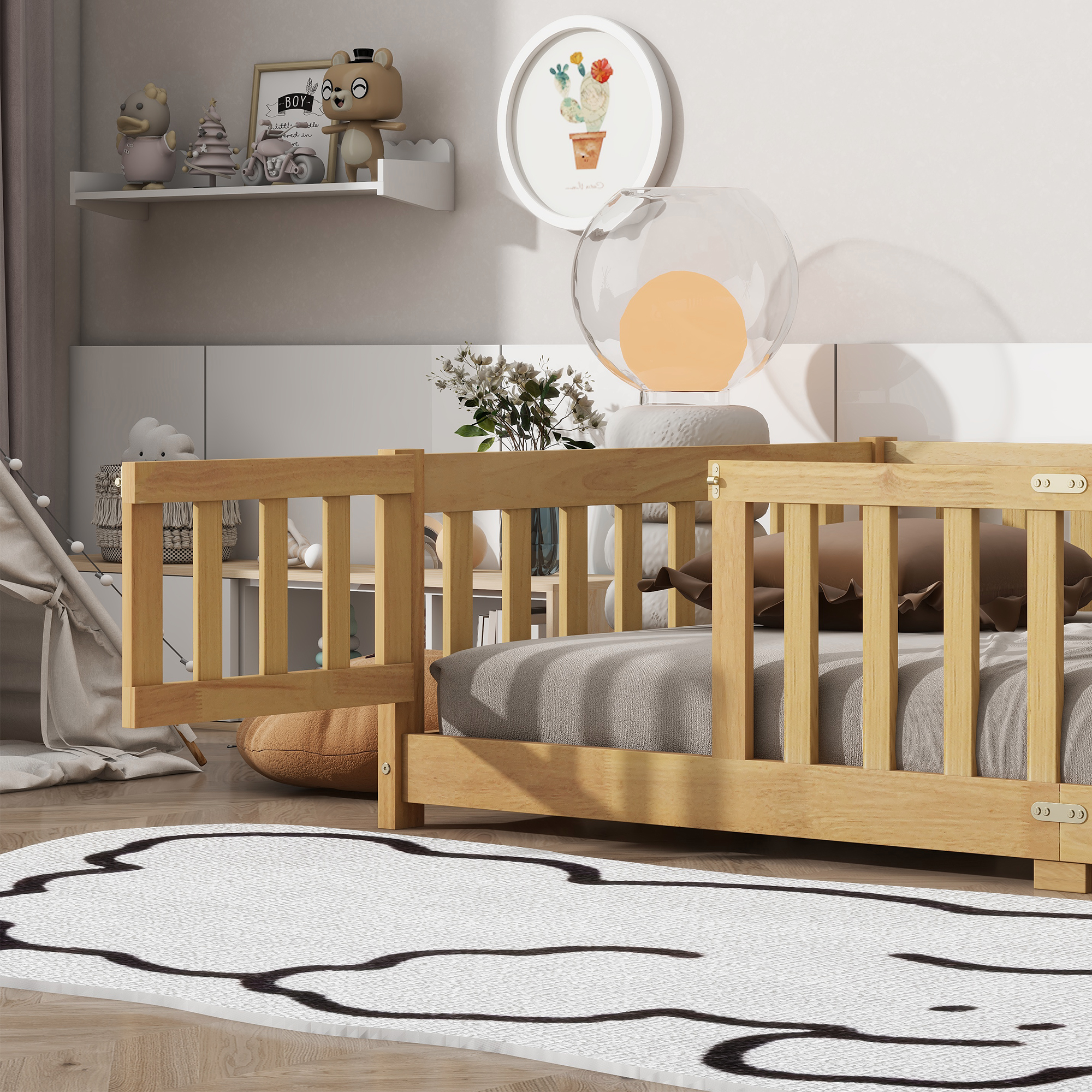 Twin Size Floor Bed with Fence and Door 8 Twin Size Floor Bed with Fence and Door