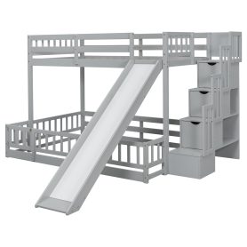Twin Over Full Bunk Bed with Slide, Storage Staircase and Guardrails 44 Twin Over Full Bunk Bed with Slide, Storage Staircase and Guardrails