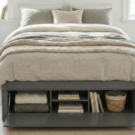 Queen Size Platform Bed Frame with 4 Storage Drawers and Hydraulic Lift Footboard Storage