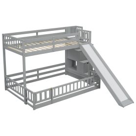 Twin Over Full Bunk Bed with Slide, Storage Staircase and Guardrails 39 Twin Over Full Bunk Bed with Slide, Storage Staircase and Guardrails
