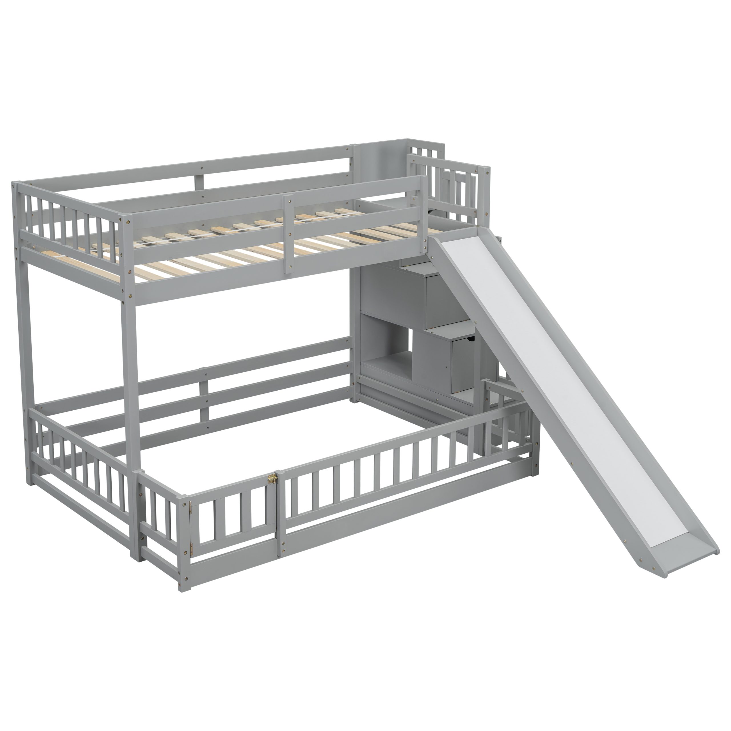 Twin Over Full Bunk Bed with Slide, Storage Staircase and Guardrails 10 Twin Over Full Bunk Bed with Slide, Storage Staircase and Guardrails