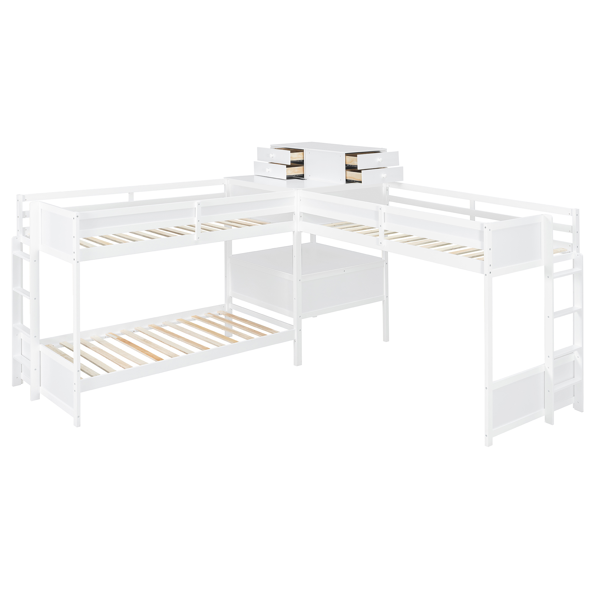 Twin Size L-shaped Bunk Bed With Built-in Desk, 4 Drawers And USB Ports & Power Outlet 5 Twin Size L-shaped Bunk Bed With Built-in Desk, 4 Drawers And USB Ports & Power Outlet