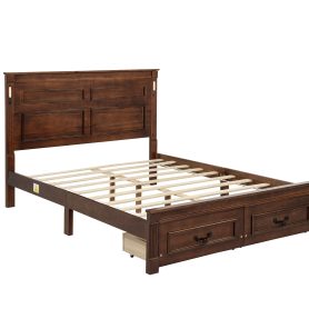 Queen Size Bed with Tall-Panel Headboard & Footboard, 2 Storage Drawers, Built-in LED Lights, USB Charging Station