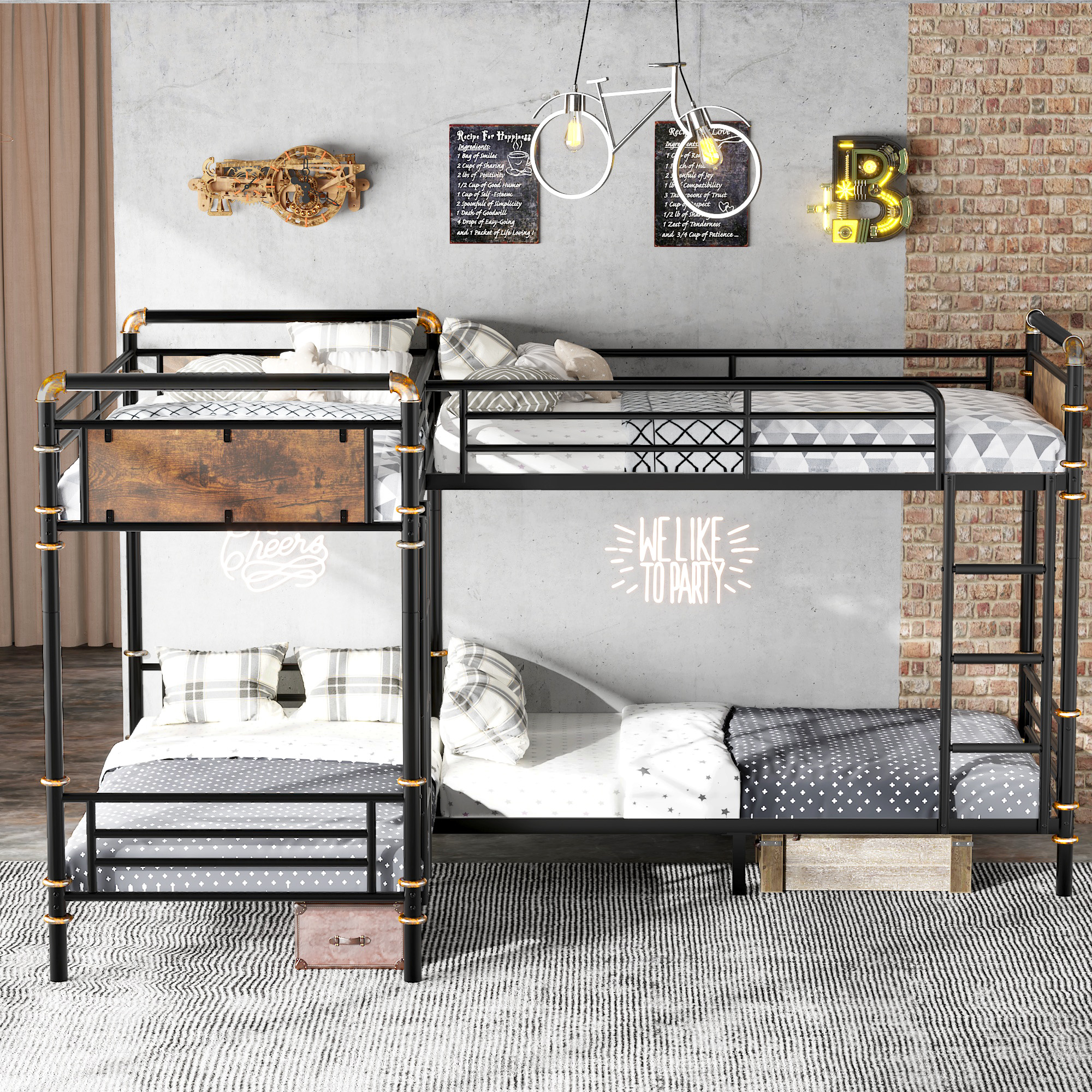 Quad Bunk Bed For 4 Kids, Heavy Duty Metal Twin Bunk Bed Frame 2 Quad Bunk Bed For 4 Kids, Heavy Duty Metal Twin Bunk Bed Frame