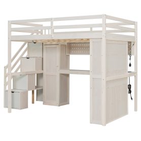 Full Loft Bed Frame with Built-In Wardrobe, Study Desk, Storage Shelves & Lights 44 Full Loft Bed Frame with Built-In Wardrobe, Study Desk, Storage Shelves & Lights