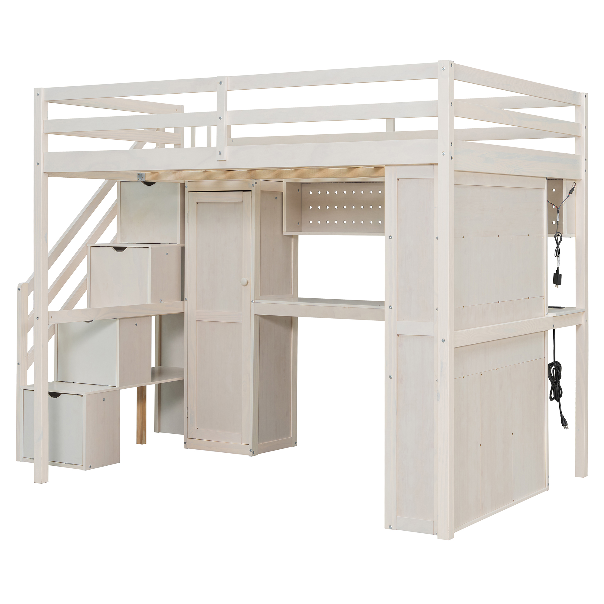 Full Loft Bed Frame with Built-In Wardrobe, Study Desk, Storage Shelves & Lights 20 Full Loft Bed Frame with Built-In Wardrobe, Study Desk, Storage Shelves & Lights