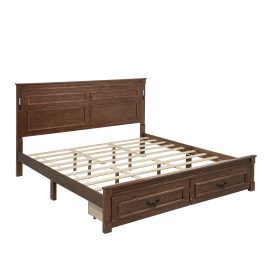 King Size Bed with Tall-Panel Headboard & Footboard, 2 Storage Drawers, Built-in LED Lights, USB Charging Station