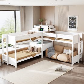 Home 37 Twin Size L-shaped Bunk Bed With Built-in Desk, 4 Drawers And USB Ports & Power Outlet