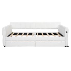 Queen Size Upholstered Platform Bed with USB and 2 Drawers