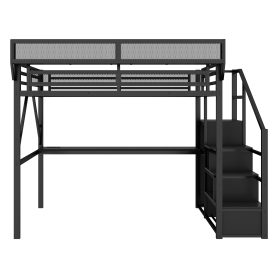 Metal Queen Size Loft Bed With Desk, Charging Station, Stairs And Light 37 Metal Queen Size Loft Bed With Desk, Charging Station, Stairs And Light