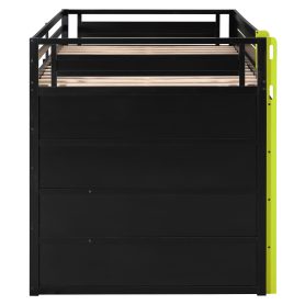 Full Size Wooden Gaming Loft Bed with Storage Shelves, Desk, USB & Power Outlet, and LED Light