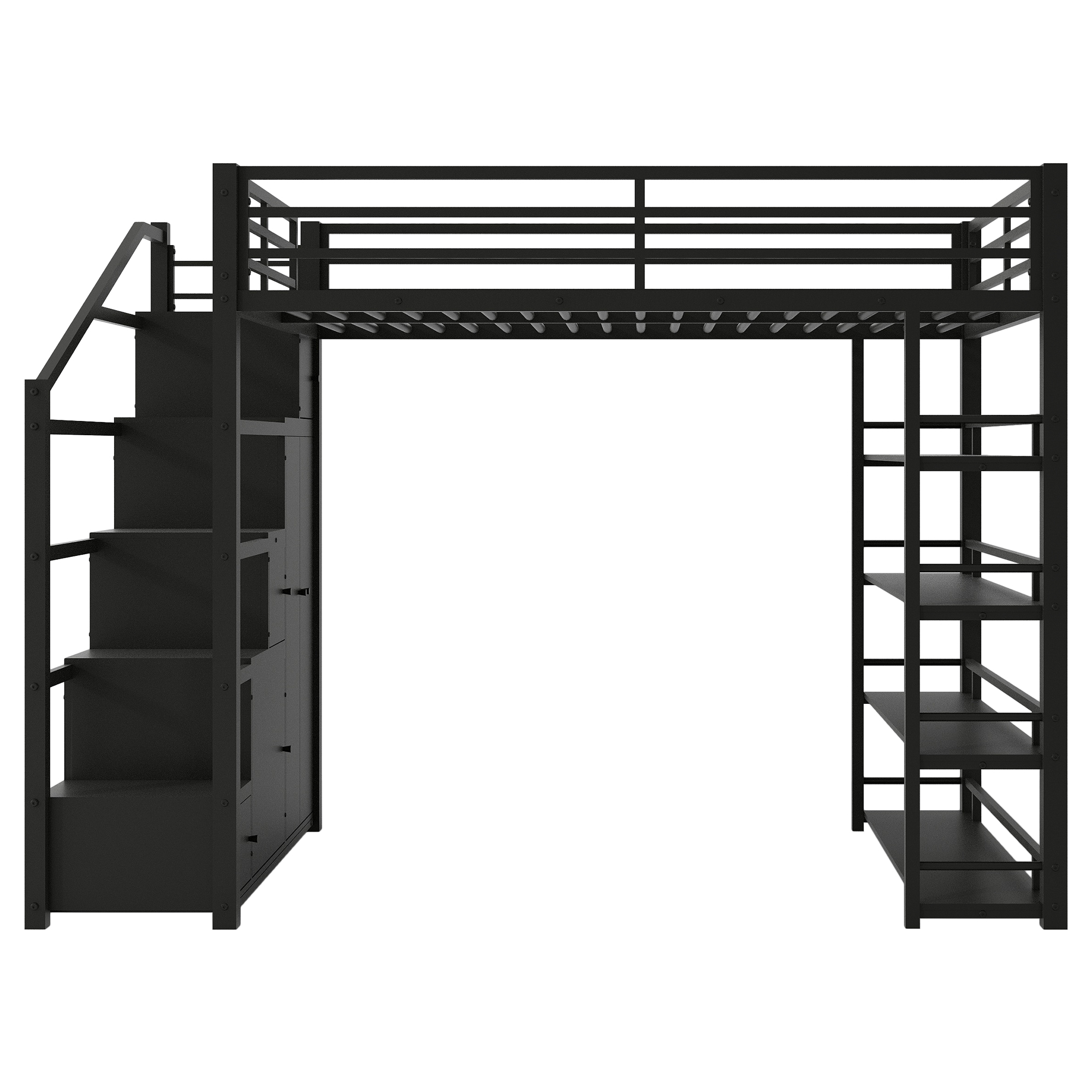 Queen Size Metal Loft Bed with Storage Shelves, Cabinets and Wardrobe 15 Queen Size Metal Loft Bed with Storage Shelves, Cabinets and Wardrobe