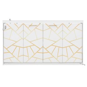 Twin-Size Modern Side-Folding Murphy Bed with Trendy Printed Pattern, LED Under-Bed Lighting & Built-In USB Outlet