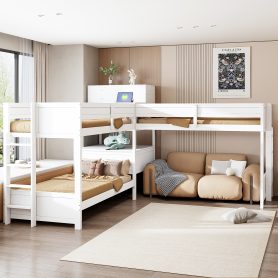 Twin Size L-shaped Bunk Bed With Built-in Desk, 4 Drawers And USB Ports & Power Outlet