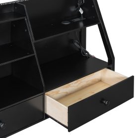 Full Bunk Bed with APP-Controlled LED Lights, USB Ports, Storage Shelves and 2 Drawers