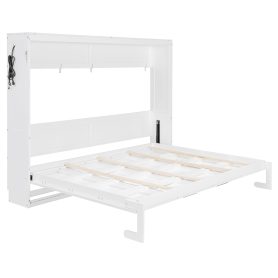 Queen-Size Modern Side-Folding Murphy Bed with Trendy Printed Pattern, LED Under-Bed Lighting & Built-In USB Outlet