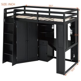 Twin Size Loft Bed with Integrated Large Wardrobe and Desk
