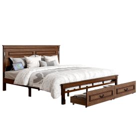 King Size Bed with Tall-Panel Headboard & Footboard, 2 Storage Drawers, Built-in LED Lights, USB Charging Station