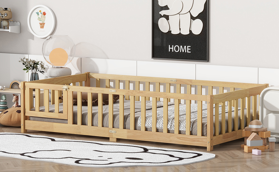 Twin Size Floor Bed with Fence and Door 10 Twin Size Floor Bed with Fence and Door