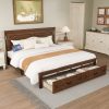 King Size Bed with Tall-Panel Headboard & Footboard, 2 Storage Drawers, Built-in LED Lights, USB Charging Station
