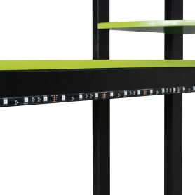 Full Size Wood Loft Bed with Desk, Shelves, Power Outlet & USB/Type-C Ports and RGB Light