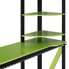 Full Size Wood Loft Bed with Desk, Shelves, Power Outlet & USB/Type-C Ports and RGB Light