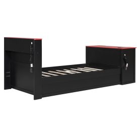 Twin Size Wood Daybed with Twin Size Trundle, Desk, LED light and USB