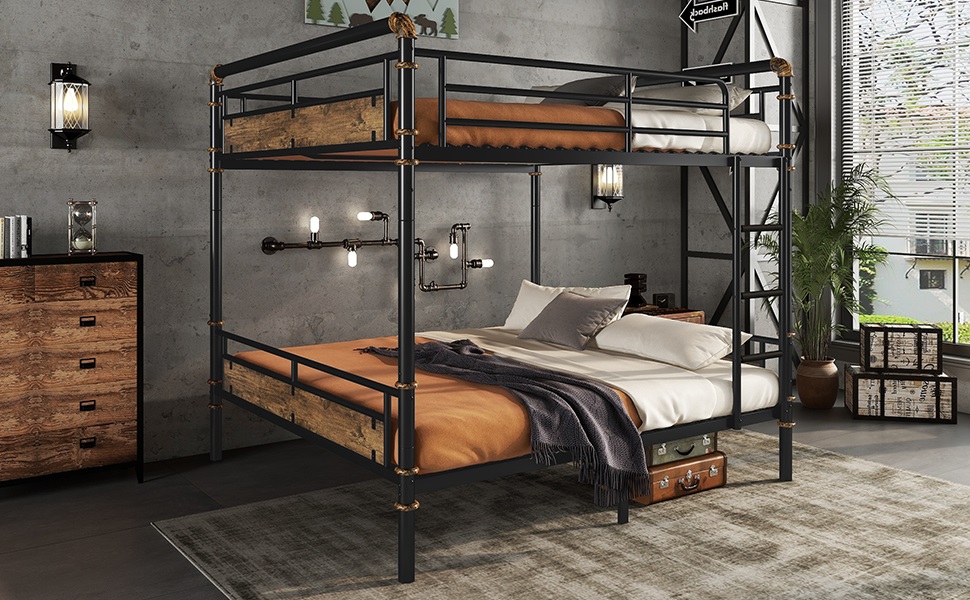 Queen Over Queen Metal Bunk Bed With Safety Guard Rails 16 Queen Over Queen Metal Bunk Bed With Safety Guard Rails