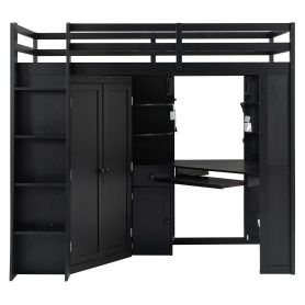 Twin Size Loft Bed with Integrated Large Wardrobe and Desk