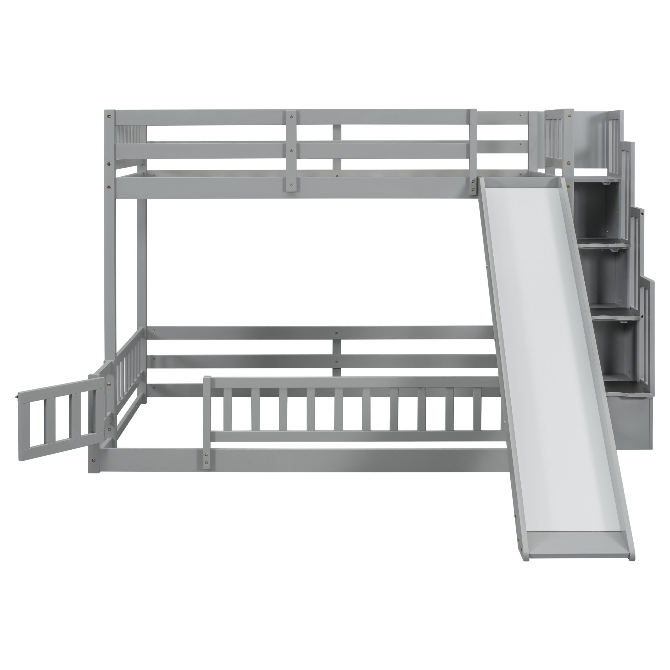 Twin Over Full Bunk Bed with Slide, Storage Staircase and Guardrails 31 Twin Over Full Bunk Bed with Slide, Storage Staircase and Guardrails