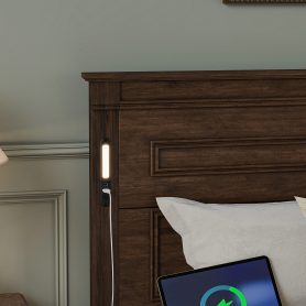 King Size Bed with Tall-Panel Headboard & Footboard, 2 Storage Drawers, Built-in LED Lights, USB Charging Station