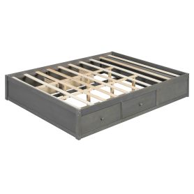 Queen Size Platform Bed Frame with 4 Storage Drawers and Hydraulic Lift Footboard Storage