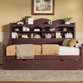 Wooden Twin Daybed With Storage Drawers and Storage Headboard Shelving 33 Wooden Twin Daybed With Storage Drawers and Storage Headboard Shelving
