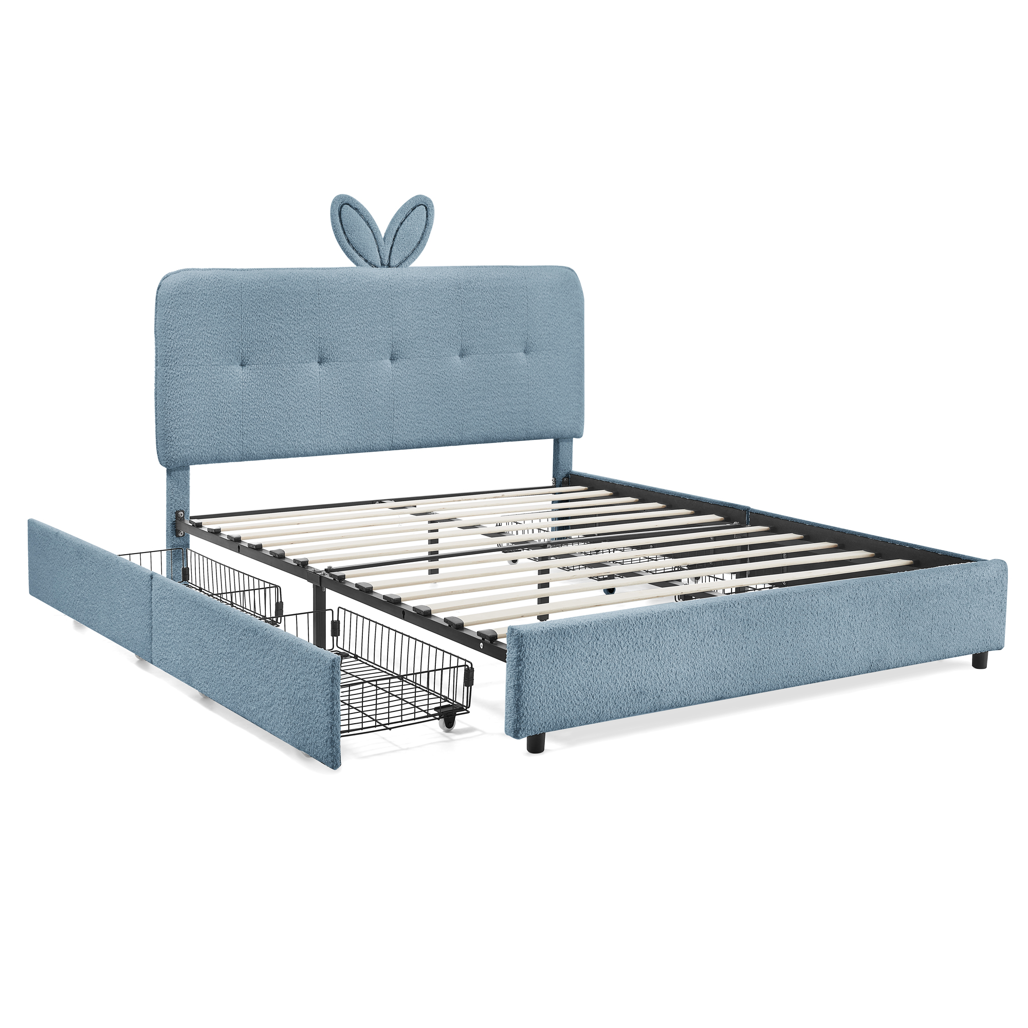 Full Size Kids Upholstered Bed With Oversized Rabbit Ear Headboard, Music Sync, LED Light & 4 Storage Drawers 17 Full Size Kids Upholstered Bed With Oversized Rabbit Ear Headboard, Music Sync, LED Light & 4 Storage Drawers