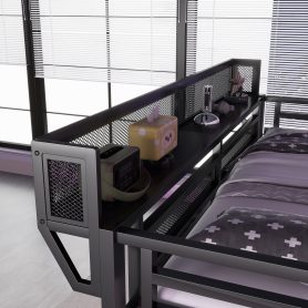 Metal Queen Size Loft Bed With Desk, Charging Station, Stairs And Light 28 Metal Queen Size Loft Bed With Desk, Charging Station, Stairs And Light