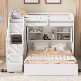 Home 35 Twin Over Full Bunk Bed With Storage Stairs, Wardrobe, USB And Light