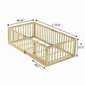 Twin Size Floor Bed with High Fence Railings