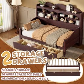 Wooden Twin Daybed With Storage Drawers and Storage Headboard Shelving 23 Wooden Twin Daybed With Storage Drawers and Storage Headboard Shelving