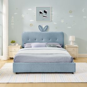 Full Size Kids Upholstered Bed With Oversized Rabbit Ear Headboard, Music Sync, LED Light & 4 Storage Drawers 25 Full Size Kids Upholstered Bed With Oversized Rabbit Ear Headboard, Music Sync, LED Light & 4 Storage Drawers