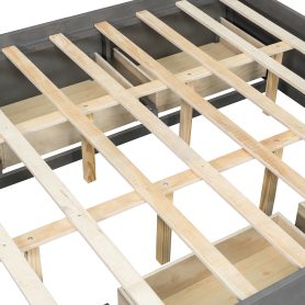 Queen Size Platform Bed Frame with 4 Storage Drawers and Footboard Storage Cubby