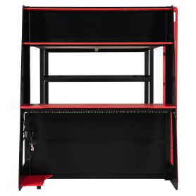 Full Size Gaming Loft Bed with Desk, Shelves & LED Lights