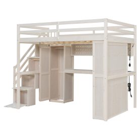 Full Loft Bed Frame with Built-In Wardrobe, Study Desk, Storage Shelves & Lights 46 Full Loft Bed Frame with Built-In Wardrobe, Study Desk, Storage Shelves & Lights
