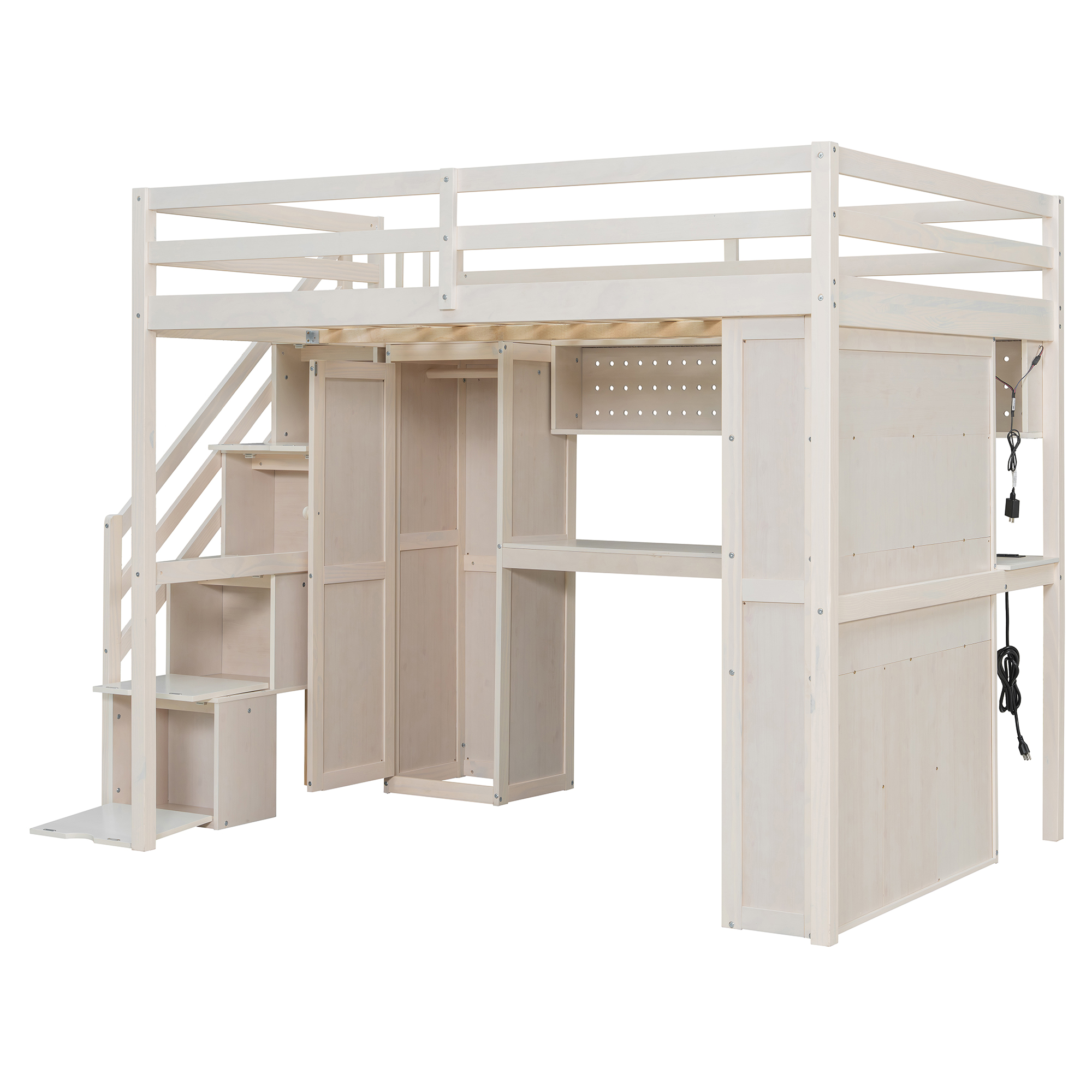 Full Loft Bed Frame with Built-In Wardrobe, Study Desk, Storage Shelves & Lights 22 Full Loft Bed Frame with Built-In Wardrobe, Study Desk, Storage Shelves & Lights
