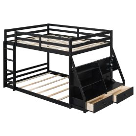Full Bunk Bed with APP-Controlled LED Lights, USB Ports, Storage Shelves and 2 Drawers